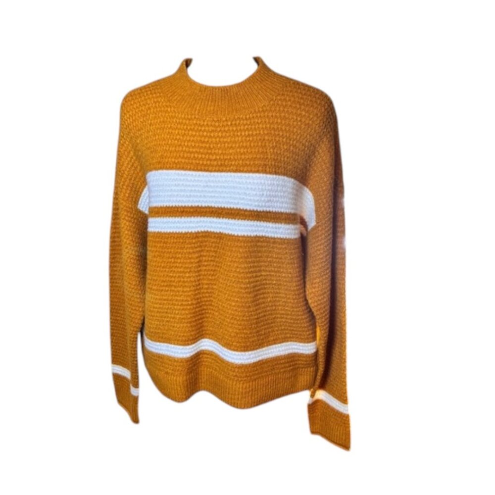 Design History Mustard White Striped Shaker Knit Sweater Size L